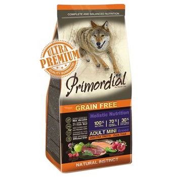 Hrana uscata pentru caini, Primordial Grain-Free Holistic Dog Adult Mini Rata & Pastrav Hrana uscata pentru caini, Primordial Grain-Free Holistic Dog Adult Mini Rata & Pastrav