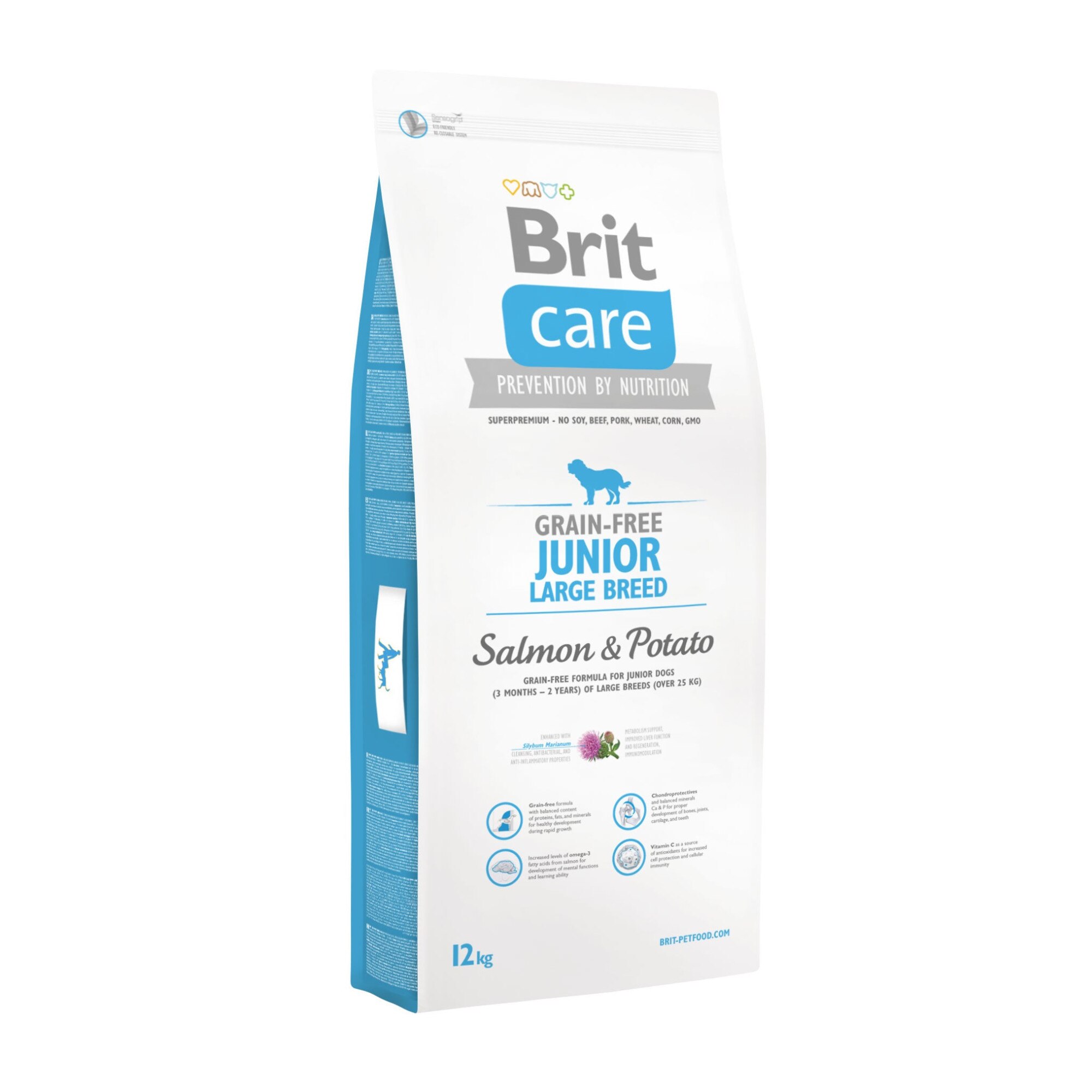 Hrana pentru caini, premium, uscata, Brit Care junior Large Breed, pentru juniori de talie foarte mare, continut echilibrat de proteine, cu somon si cartofi, 12 kg