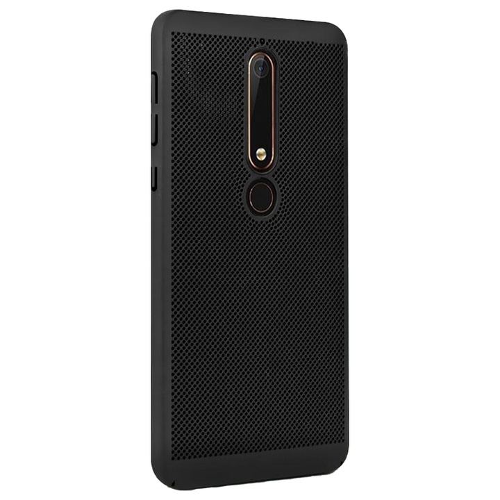 Калъф G-Tech Spots, съвместим с Nokia 6 2018, Повишена защита, Перфориран гръб, Поликарбонат, Черен