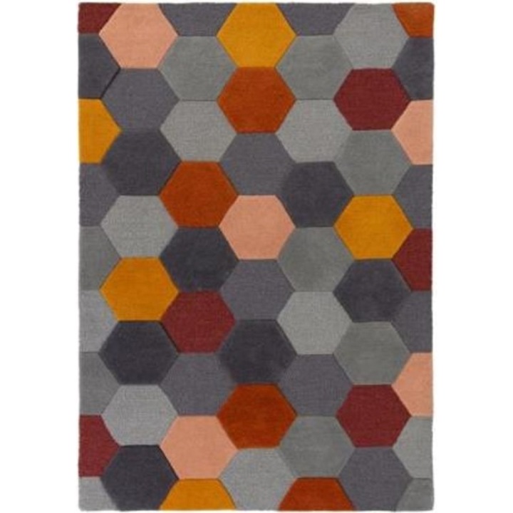 Covor, Bedora, Homeycomb, 120x170 cm, 100% lana, multicolor, finisat manual