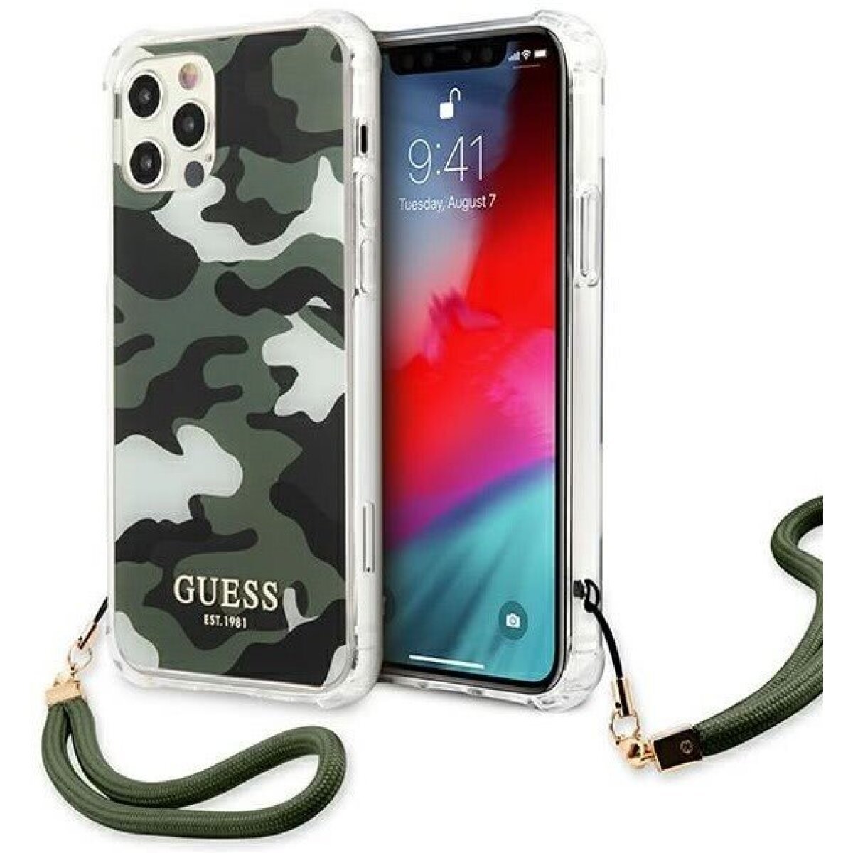 Husa Cover Guess Camo pentru iPhone 12/12 Pro GUFLBKSP12MIGLRG Khaki IPHONE