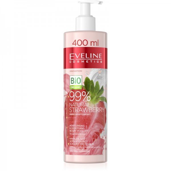 Iaurt bio pentru corp, Eveline Cosmetics, 99% natural Strawberry, 400 ml