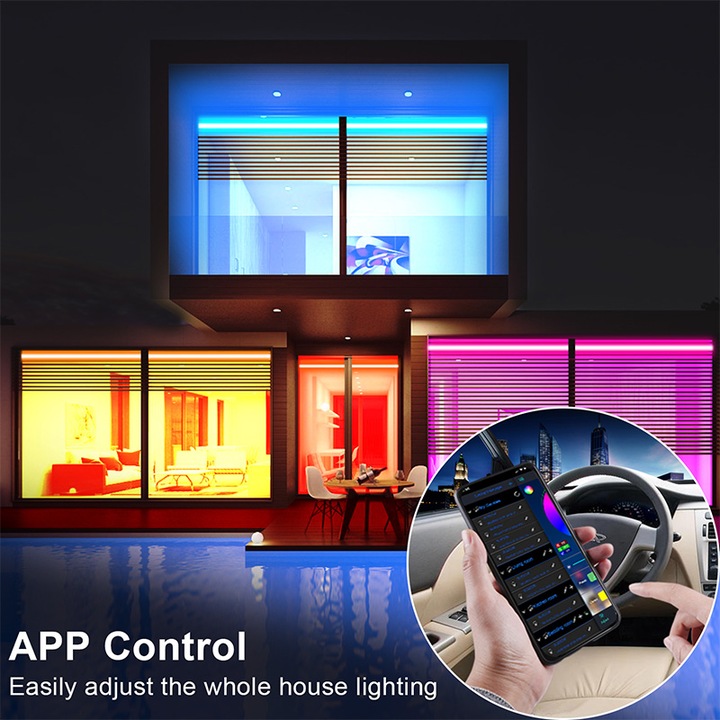 Huerler LED szalag készlet, Smart RGB, 5 m, Wi-Fi, Alkalmazásvezérlés, Távirányító, Bluetooth, Zene szinkronizálás, Hangvezérlés, Többszínű fény