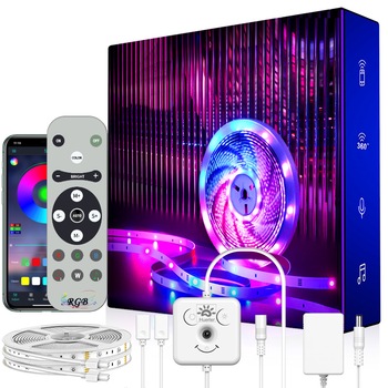 Kit Banda LED Huerler™ Smart RGB 21 metri (2 X 10.5m), Wi-FI, control aplicatie, telecomanda, Bluetooth, lumina Multicolora, Music Sync, control vocal, Led Strip Kit Banda LED Huerler™ Smart RGB 21 metri (2 X 10.5m), Wi-FI, control aplicatie, telecomanda, Bluetooth, lumina Multicolora, Music Sync, control vocal, Led Strip
