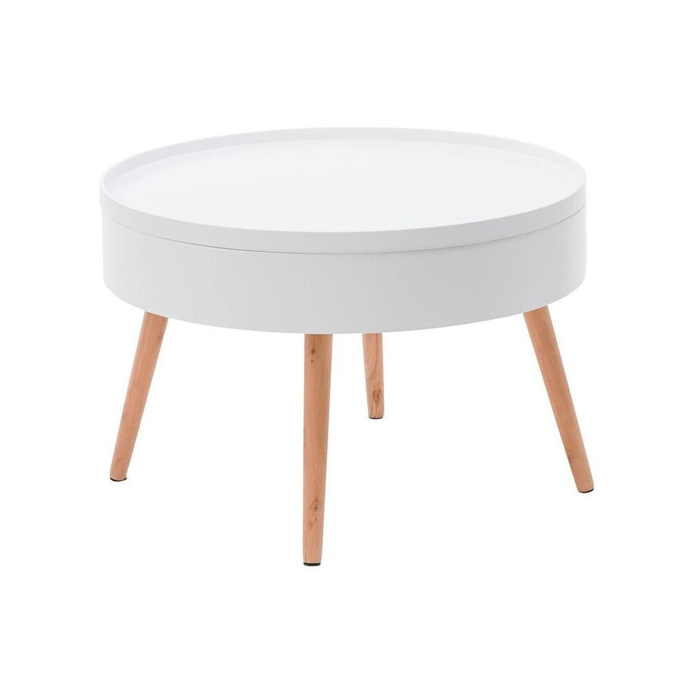 Masuta de Cafea Bigshot BS0210WN din Lemn, Spatiu de Depozitare Sub Blat, Diametru 60 cm, Alb