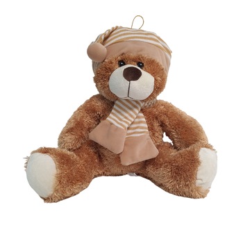 Ursulet de plus, Cu fular si caciula, Maro, AMEK, 35 CM Ursulet de plus, Cu fular si caciula, Maro, AMEK, 35 CM