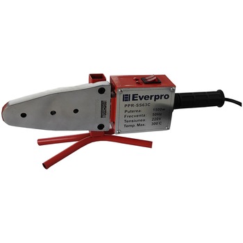 Trusa lipit tevi PPR Everline PPR-SS63C, 1500 W, 220 V, 300°C termostat ajustabil, 20/25/32/40/50/6 mm bacuri sudura coperite cu teflon Trusa lipit tevi PPR Everline PPR-SS63C, 1500 W, 220 V, 300°C termostat ajustabil, 20/25/32/40/50/6 mm bacuri sudura coperite cu teflon