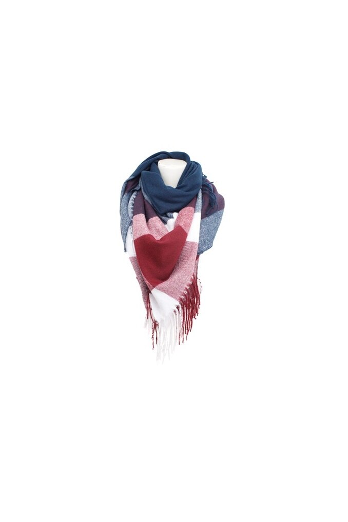 Fular cu model carouri unisex, Antonio, 620189999 Bordo/Albastru, 130 x 130 cm