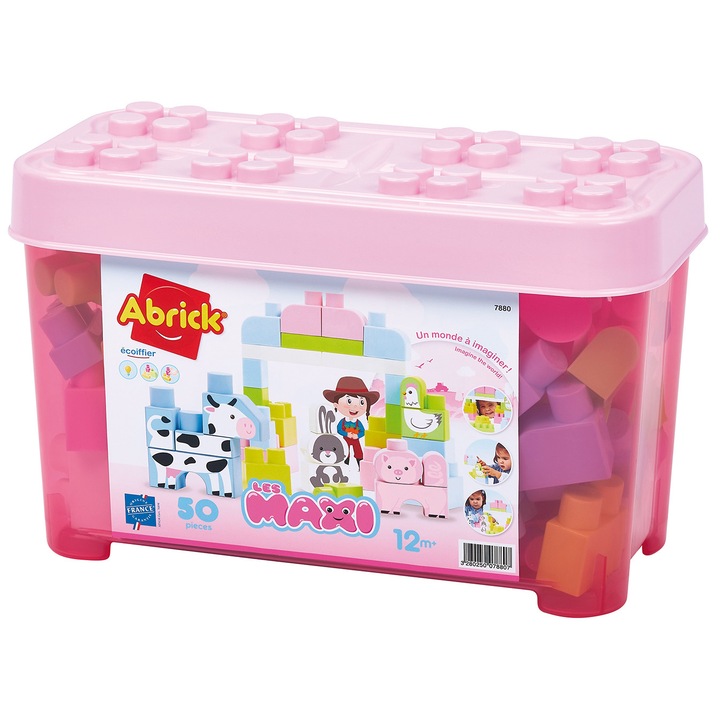 Игра за конструиране в кутия Ecoiffier Farm Animals Barrel Maxi Abrick, С животни, 7880