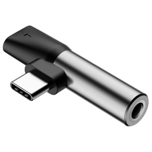 Adaptor audio, Baseus,CATL41-S1, USB-C la Jack 3,5 mm si USB-C, Argintiu/Negru, Aluminiu, Pentru redare audio si incarcare simultana