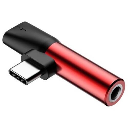 Adaptor audio, Baseus,CATL41-91, USB-C la Jack 3,5 mm si USB-C, Rosu/Negru, Aluminiu, Pentru redare audio si incarcare simultana
