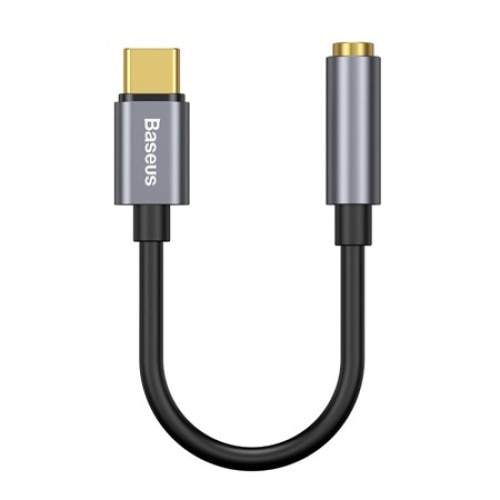 Adaptor pentru casti, Baseus, CATL54-0G, Conectare USB-C la Jack 3,5 mm, Argintiu/Negru, Aluminiu