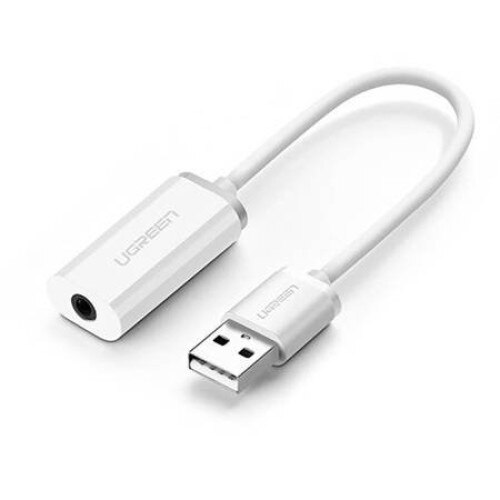Adaptor audio, UGREEN, US206, USB-C la Jack 3,5 mm AUX, Alb, 25 x 12 x 4 cm, Lungime cablu 15 cm