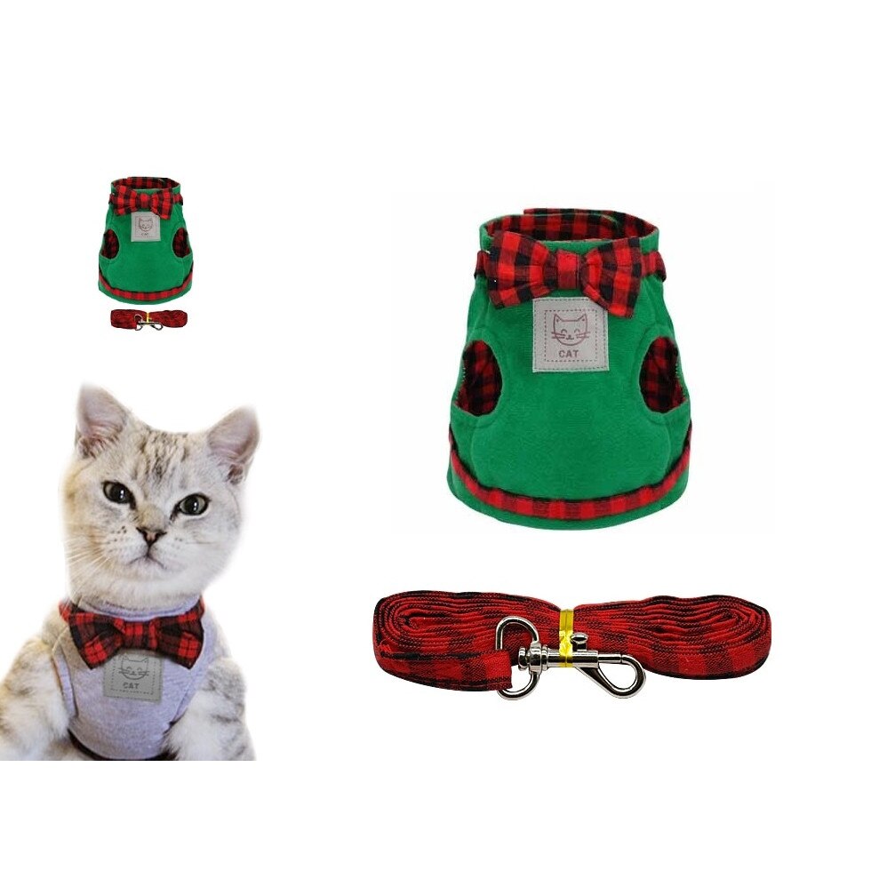 Set 2 piese Ham si Lesa, MAKS, pentru pisici, Verde carouri rosii