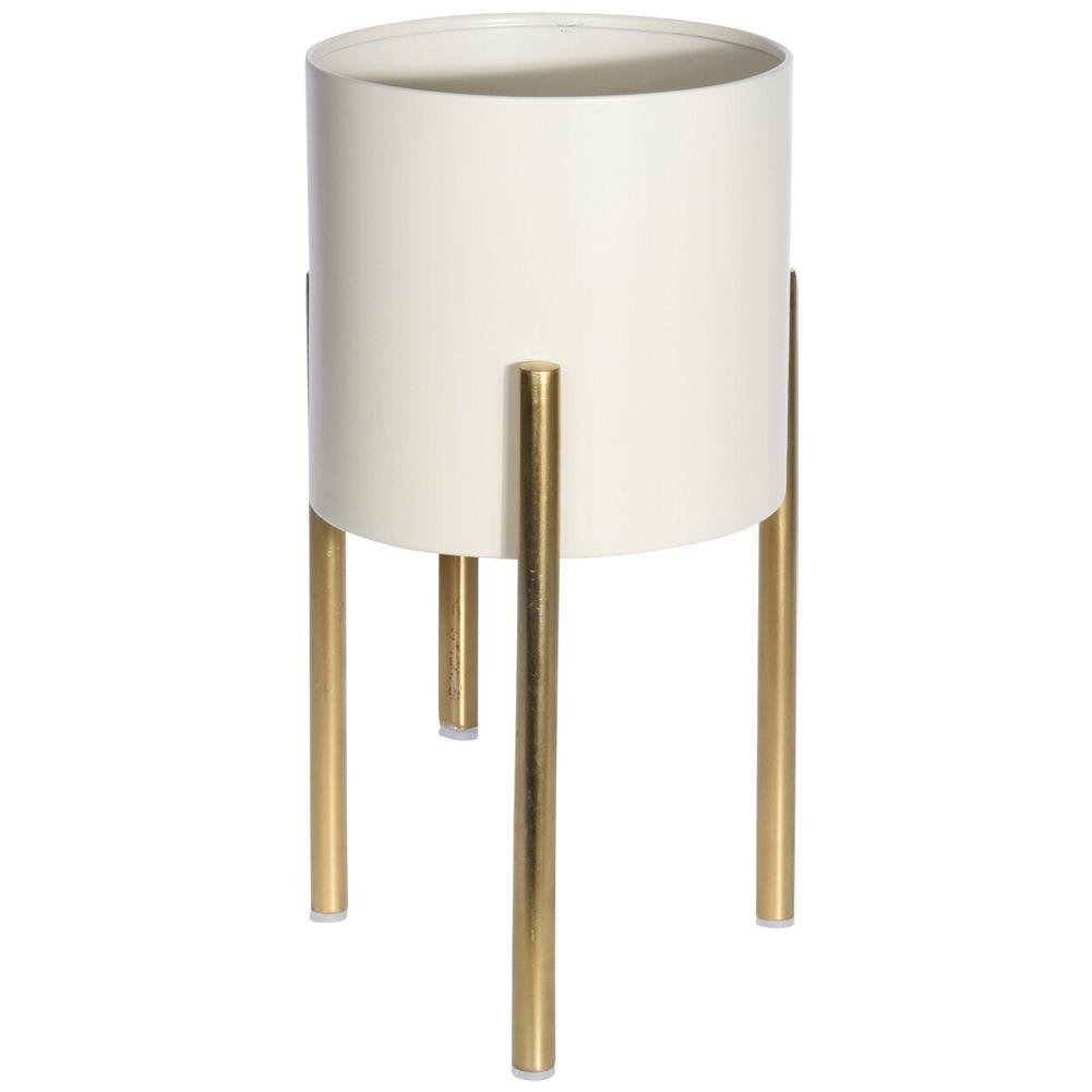 Ghiveci pentru flori si plante, metal, crem, auriu, pe suport, 30x16 cm