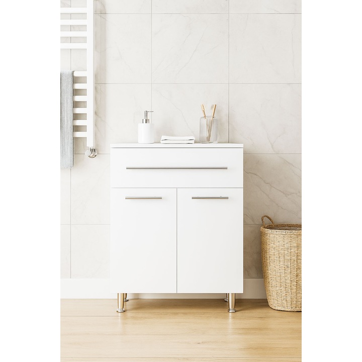 Шкаф за баня Badenmob 17798, С 2 врати, 1 чекмедже, ПДЧ, 60x80x30 см, Бял