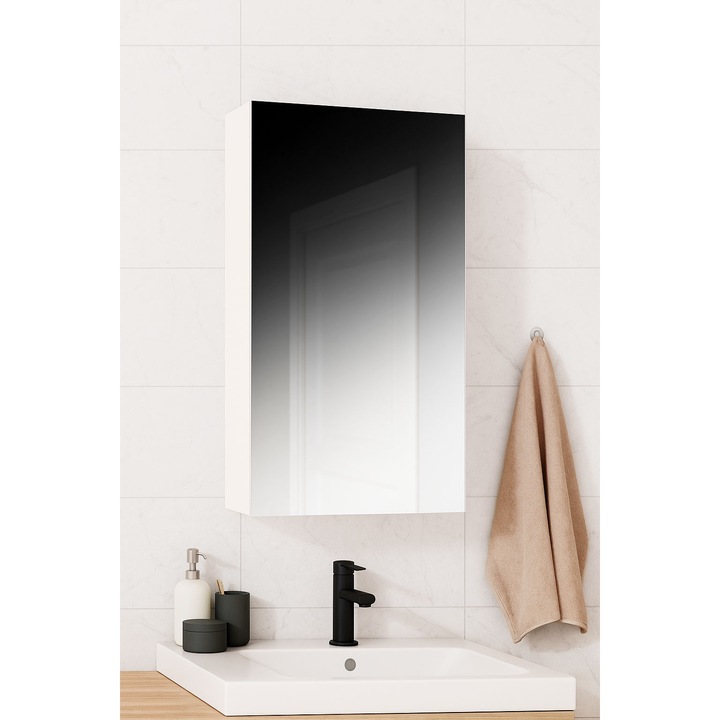 Dulap baie cu oglinda Badenmob 18012, PAL, 40x68x14cm, Alb