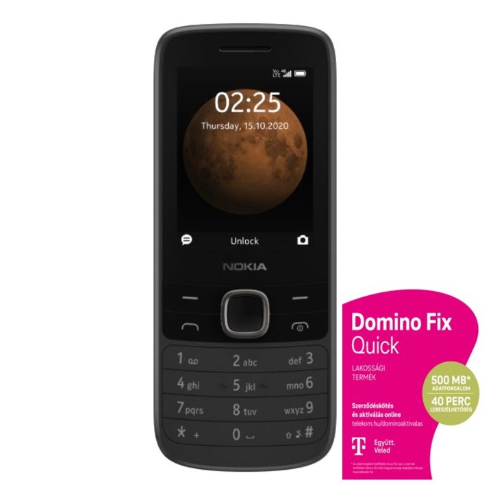 Nokia 225 DS 4G Mobiltelefon Kártyafüggetlen, Dual SIM + Telekom Domino Quick SIM kártya