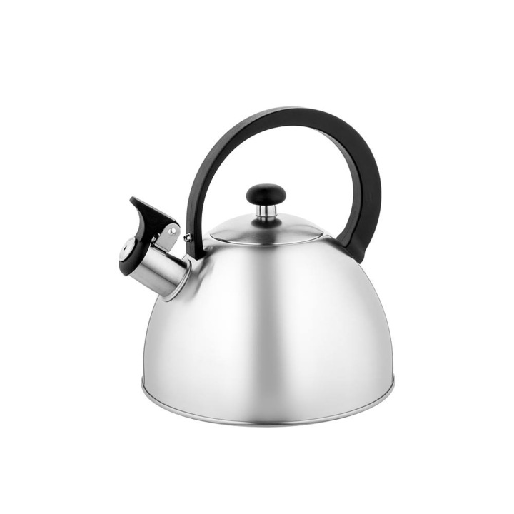 Чайник със свирка Florina Brillo, Неръждаема стомана, 2.5 л, Сребрист/Черен