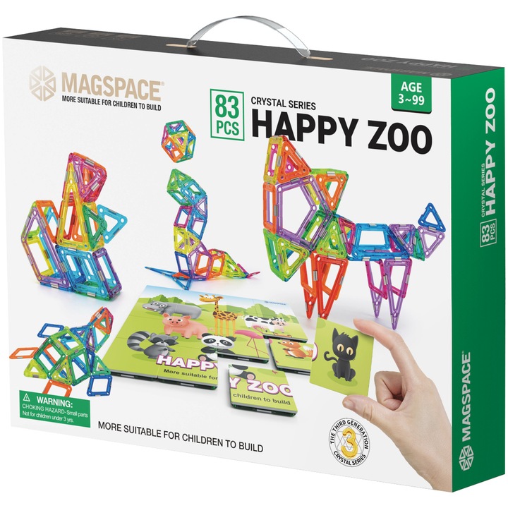Set de constructie magnetic Magspace - Happy zoo, 83 piese