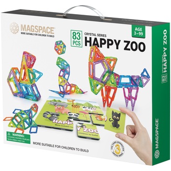 Set de constructie magnetic Magspace - Happy zoo, 83 piese Set de constructie magnetic Magspace - Happy zoo, 83 piese