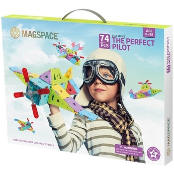 Set de constructie magnetic Magspace - The perfect pilot, 74 piese Set de constructie magnetic Magspace - The perfect pilot, 74 piese