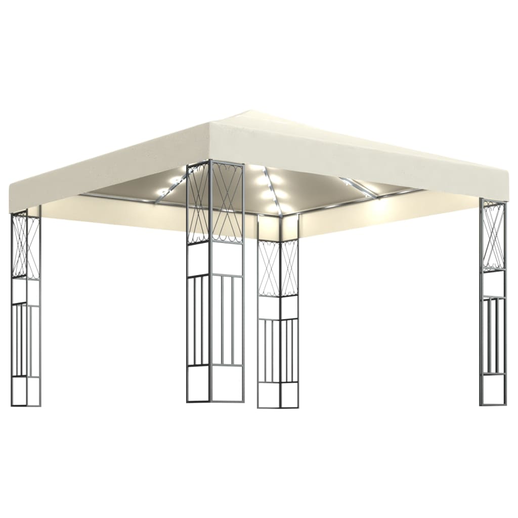 Pavilion de gradina cu siruri de lumini, vidaXL, Textil - Otel, 3 x 3 x 2,6 m, Crem