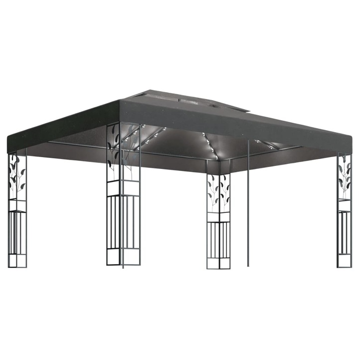 vidaXL antracitszürke dupla tetős pavilon LED fényfüzérrel 3 x 4 m 3070299