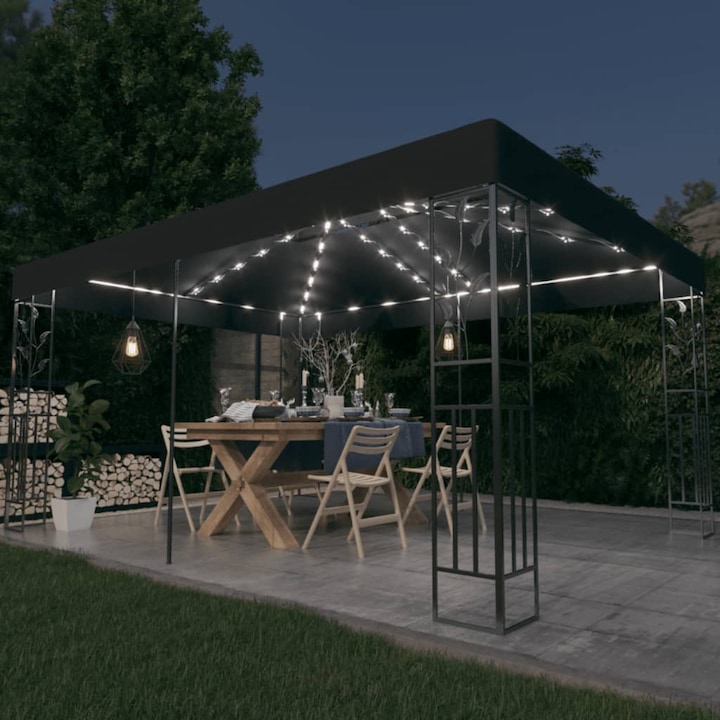 Pavilion cu acoperis dublu&siruri de lumini LED, antracit, 3x4 m, Elegant, Pentru Exterior, ANTI-UV,32,15 Kg TOP27869