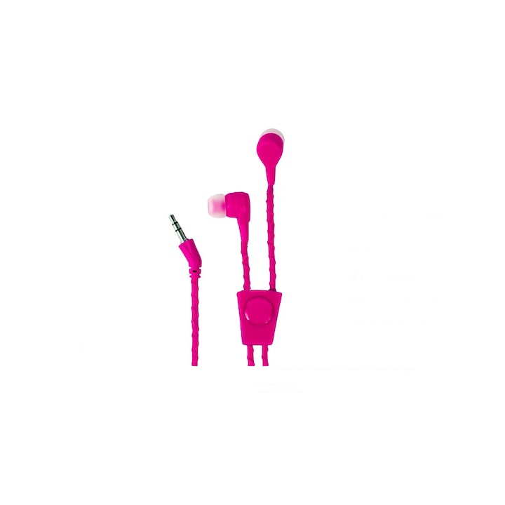 Универсални слушалки с 3,5 мм жак за поставяне в ушите, текстилен кабел с ръкохватка, тъмно розови, JMB-BBL3124