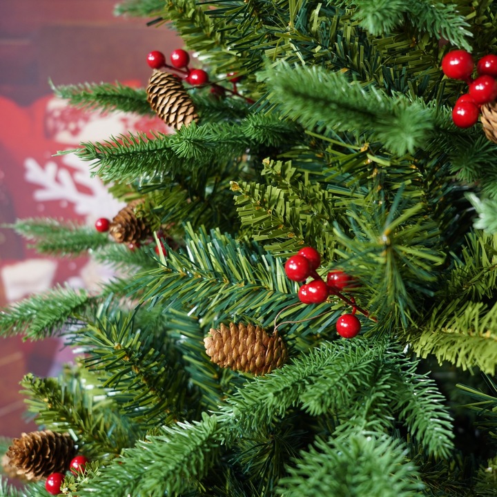 Brad Artificial bogat de Craciun Premium, Southern Sky, 2.10 m inaltime, suport metalic inclus, Verde, Decorat, Interior/ Exterior, 1172 ramuri