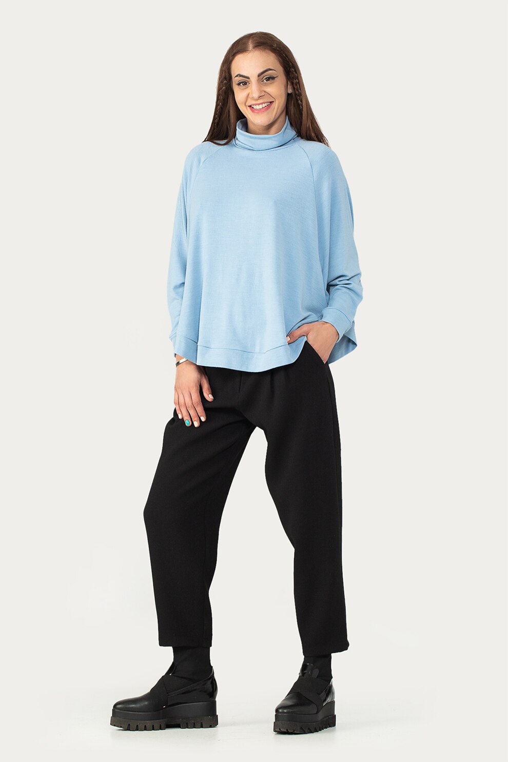 Antonia M, Bluza supradimensionata cu maneci raglan, Albastru pastel, L