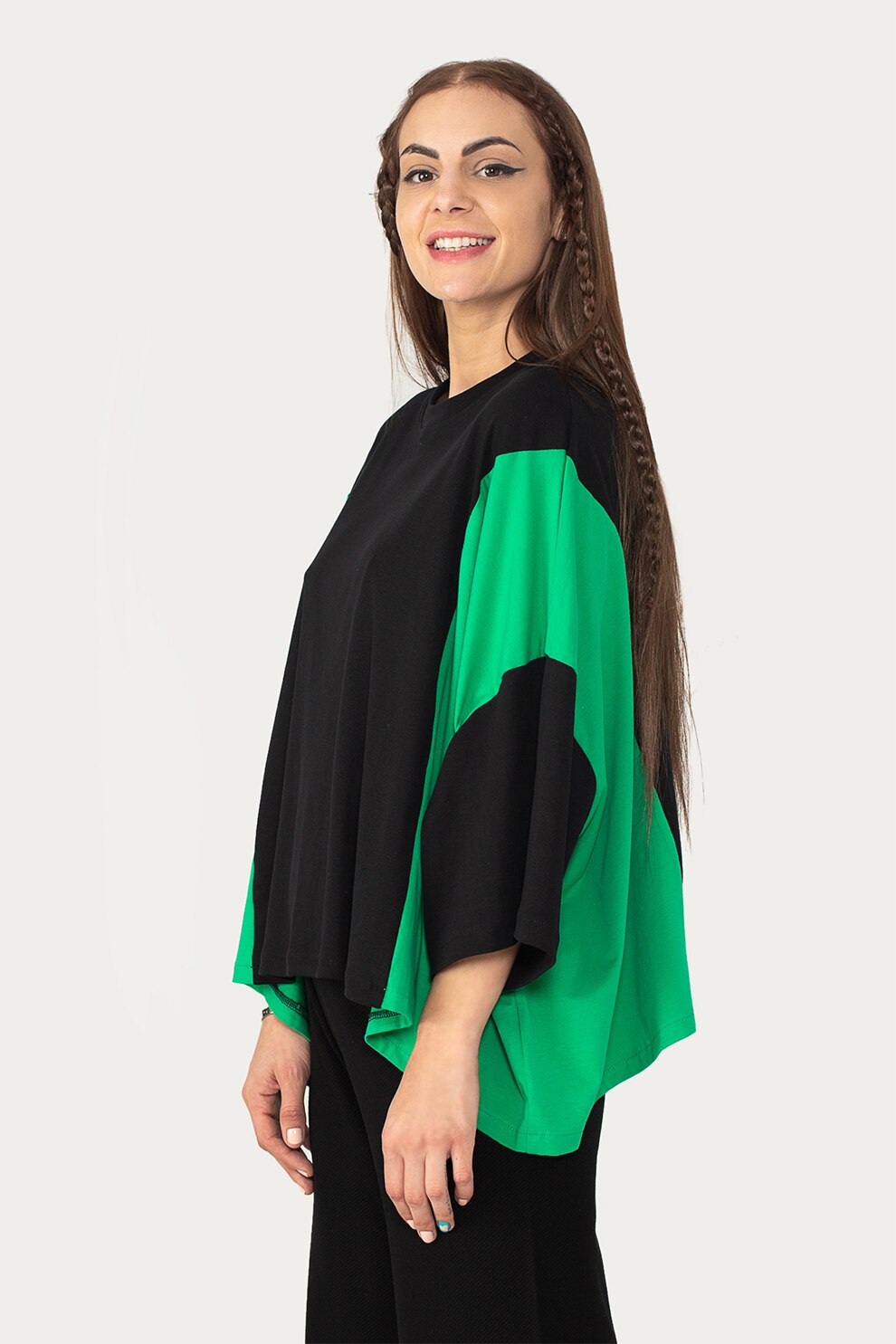 Antonia M, Bluza lejera cu model colorblock, Negru/Verde