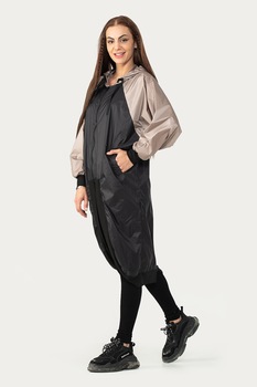 Antonia M, Jacheta lunga si subtire cu aspect contrastant, Maro taupe/Negru Antonia M, Jacheta lunga si subtire cu aspect contrastant, Maro taupe/Negru