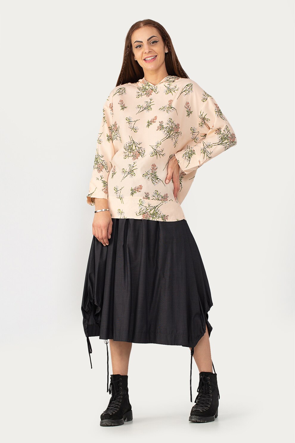 Antonia M, Fusta midi evazata cu terminatie asimetrica, Gri antracit, S