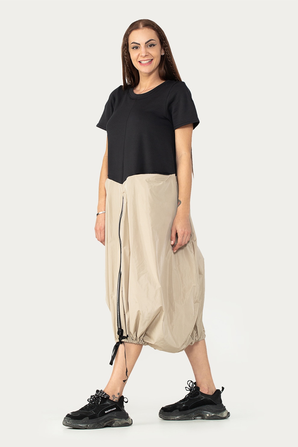 Antonia M, Rochie midi cu aspect contrastant, Negru/Bej deschis, S