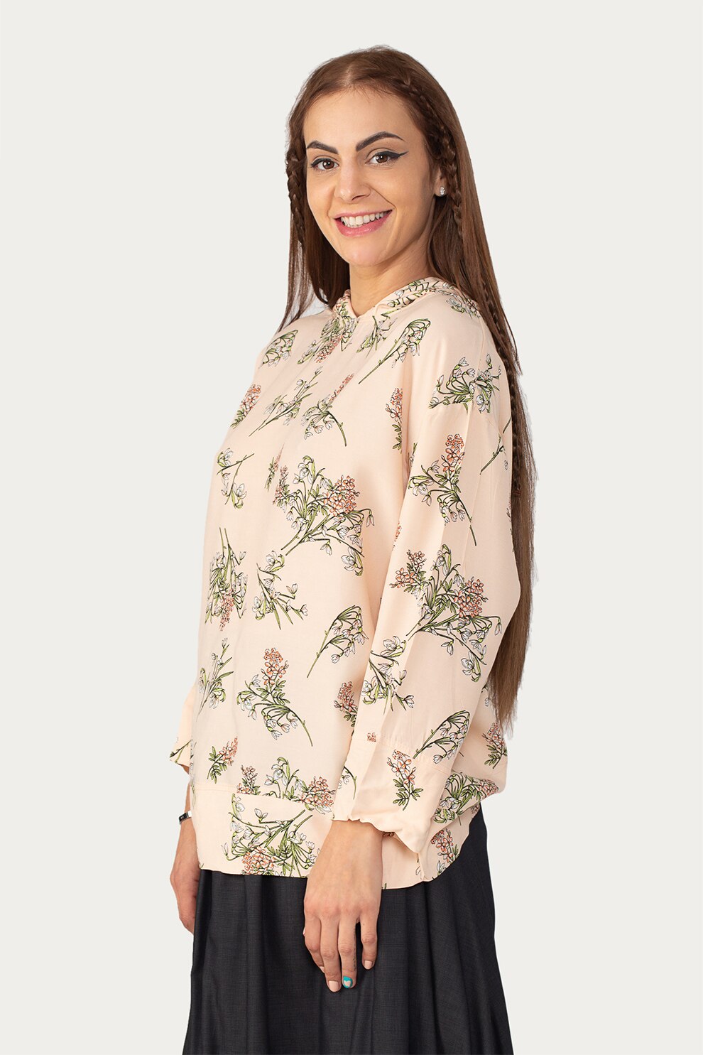 Antonia M, Hanorac cu imprimeu grafic, Roz piersica/verde/roz corai, One Size