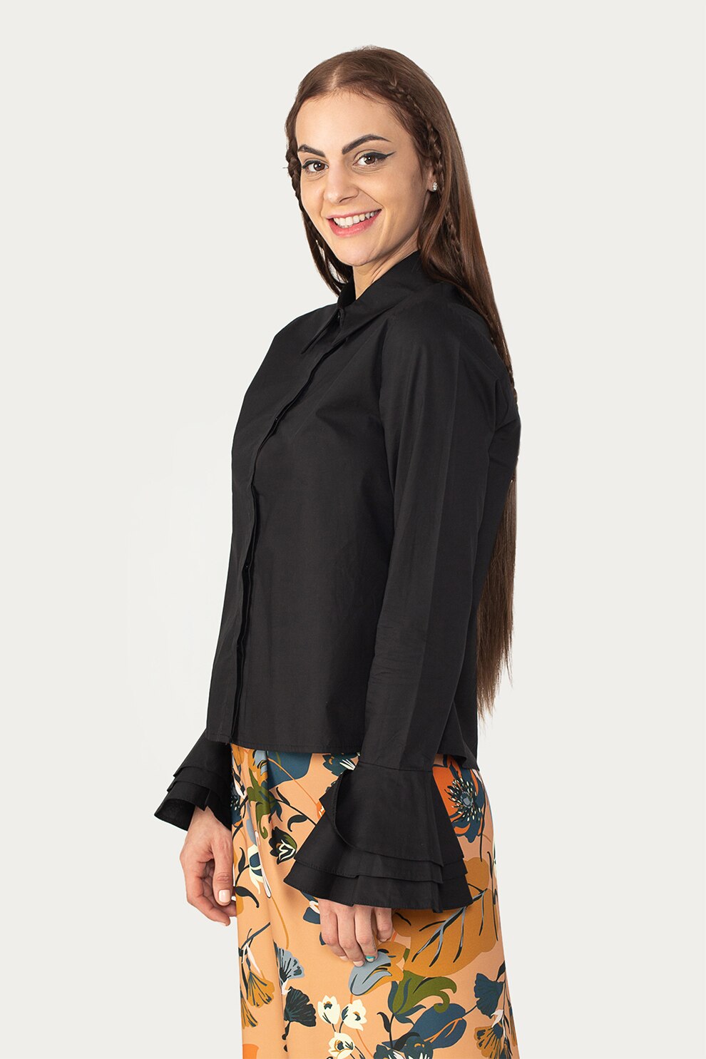 Antonia M, Camasa din bumbac cu maneci tip clopot, Negru