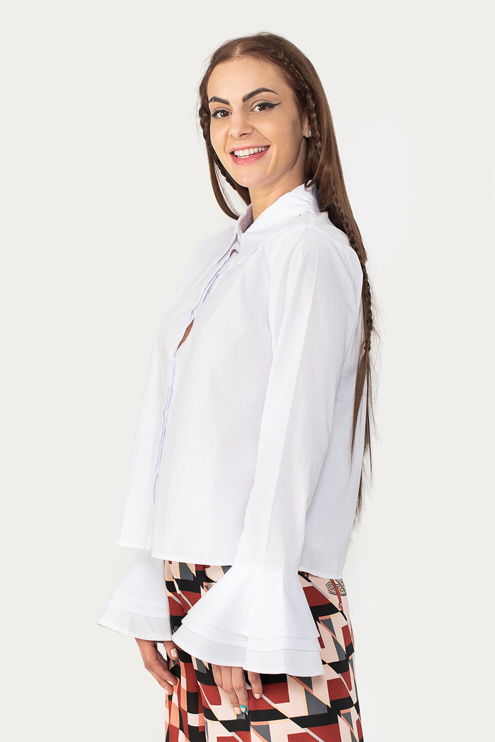 Antonia M, Camasa din bumbac cu maneci tip clopot, Alb optic, M