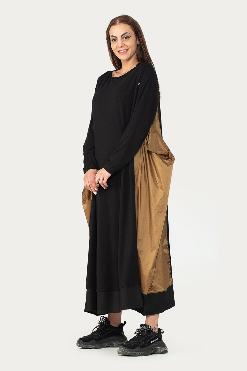 Antonia M, Rochie maxi lejera, Negru/Maro caramel