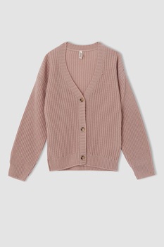 DeFacto, Cardigan cu decolteu in V si nasturi, Roz prafuit DeFacto, Cardigan cu decolteu in V si nasturi, Roz prafuit