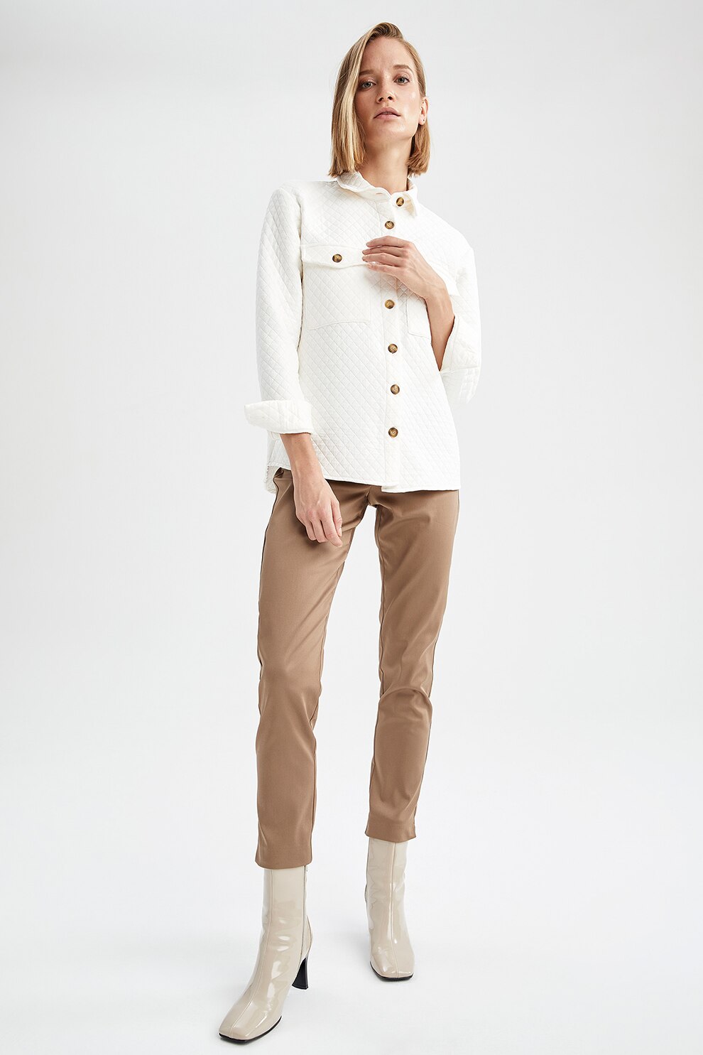 DeFacto, Pantaloni crop chino slim fit, Bej