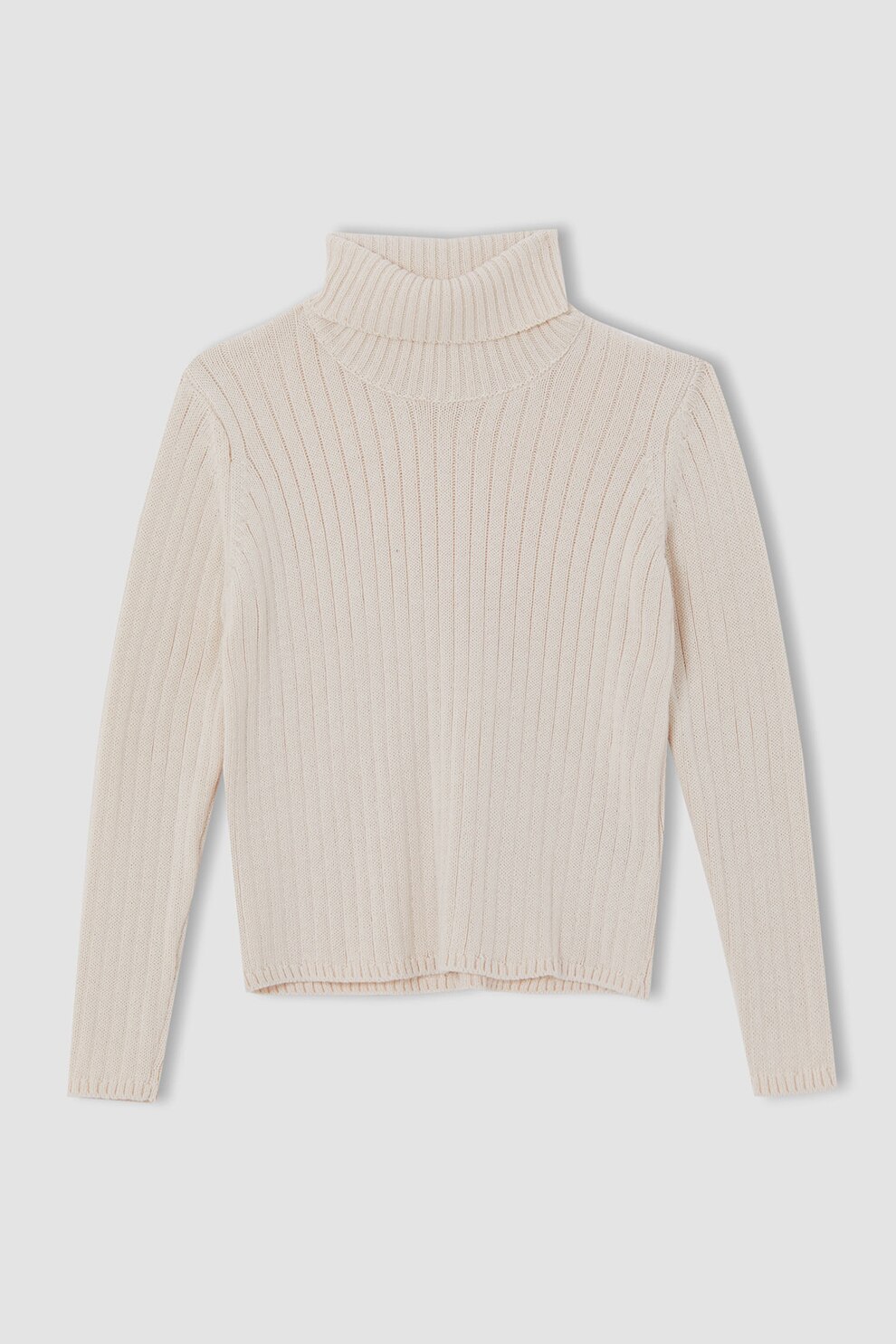 DeFacto, Pulover striat cu guler inalt, Alb fildes
