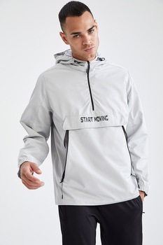 DeFacto, Jacheta regular fit fara inchidere, cu text, Gri deschis DeFacto, Jacheta regular fit fara inchidere, cu text, Gri deschis