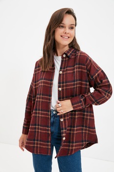 Trendyol, Camasa lejera cu model in carouri, Rosu Bordeaux/galben/negru Trendyol, Camasa lejera cu model in carouri, Rosu Bordeaux/galben/negru