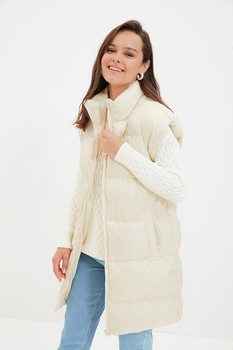 Trendyol, Vesta lunga cu aspect matlasat, Crem Trendyol, Vesta lunga cu aspect matlasat, Crem