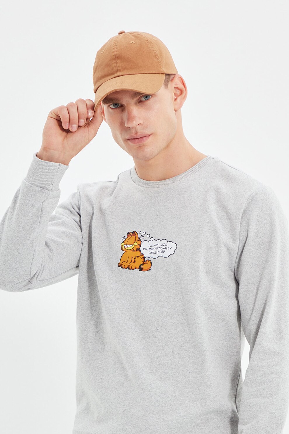 Trendyol, Bluza sport cu imprimeu grafic, gri deschis melange, oranj