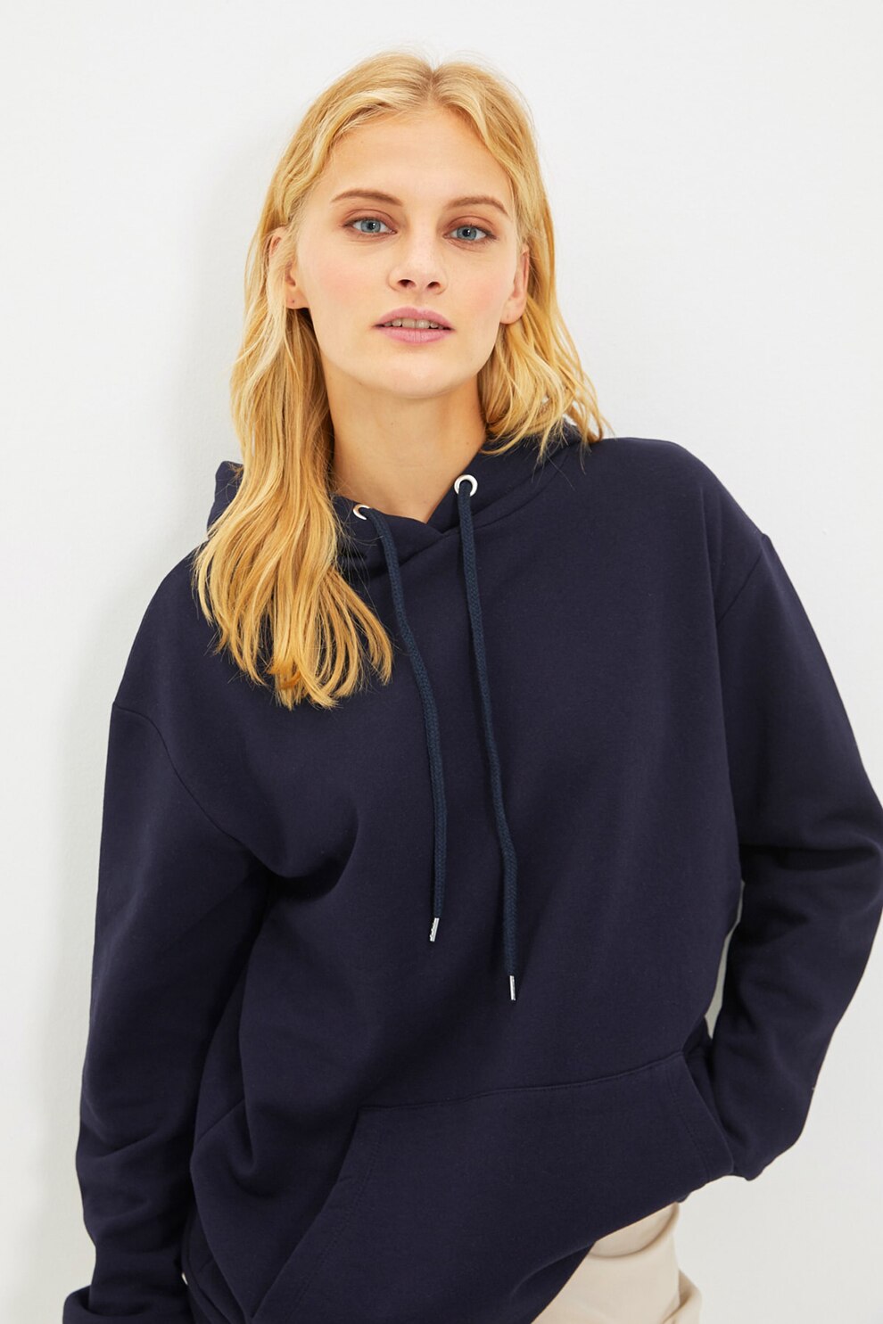 Trendyol, Hanorac cu snur si maneci cazute, Bleumarin