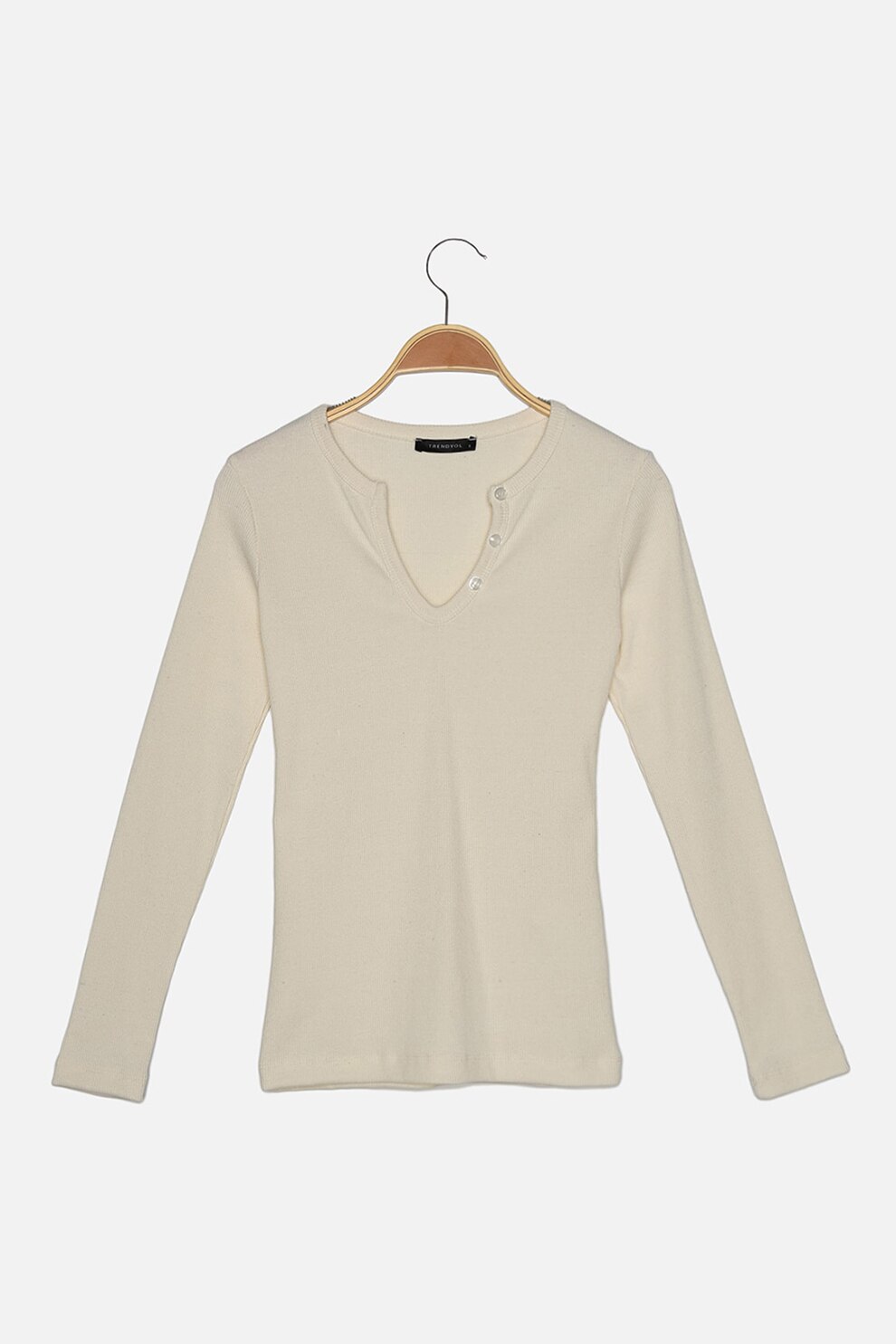 Trendyol, Bluza slim fit striata, Crem