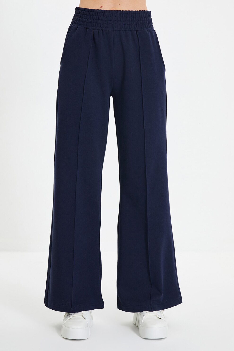 Trendyol, Pantaloni cu croiala ampla si talie elastica, Bleumarin